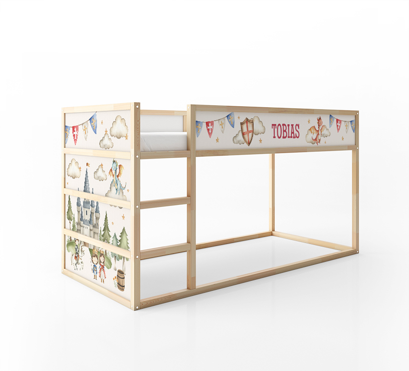 Sticker Ikea Kura bed met kasteel, ridder en vlaggen
