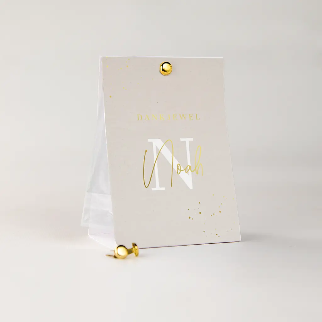 Doopsuiker snoepzakje beige met goudfolie initiaal