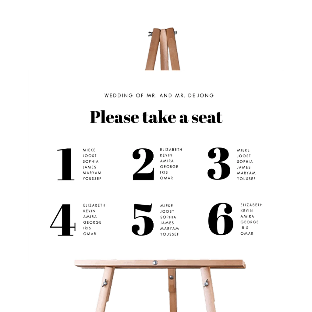 Typografisch bruiloftsbord tafelschikking