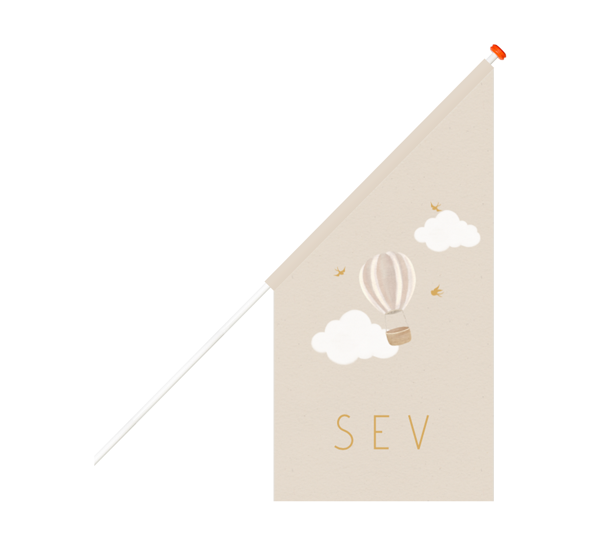Geboortevlag beige met luchtballon en wolkjes
