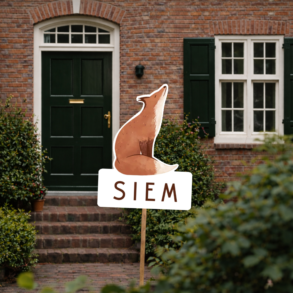 Tuinbord met vos – Lief geboortebord voor in de tuin