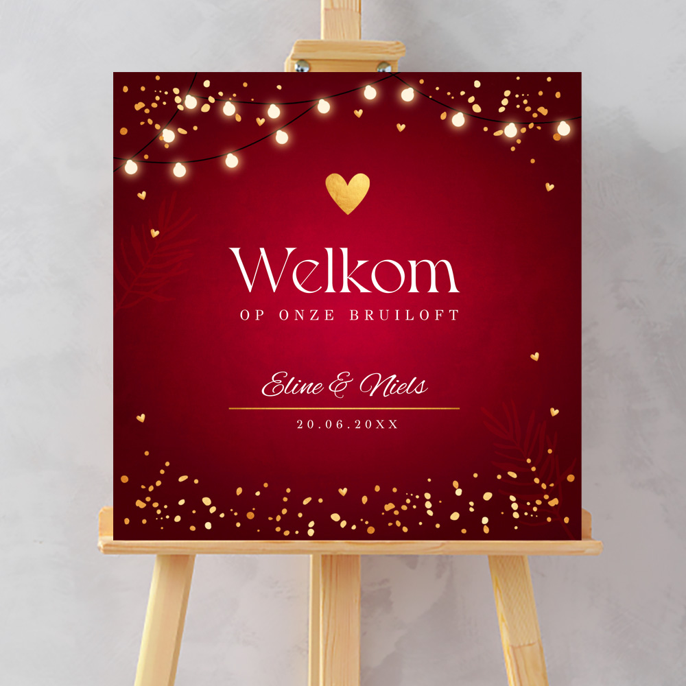 Bruiloftsbord rood kerst lampjes goudlook 70x70 cm