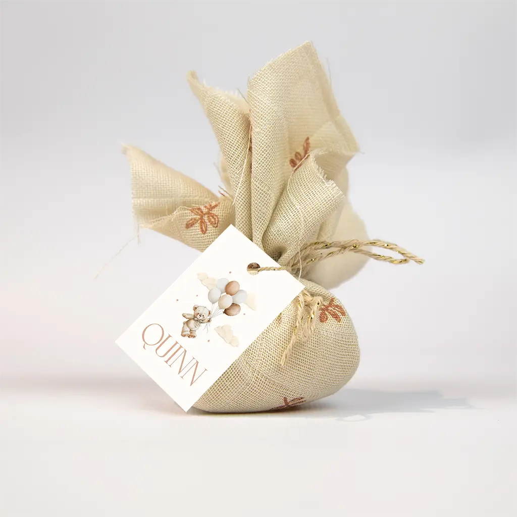 Traktatie labeltje met beertje en ballonnen - per 18 stuks