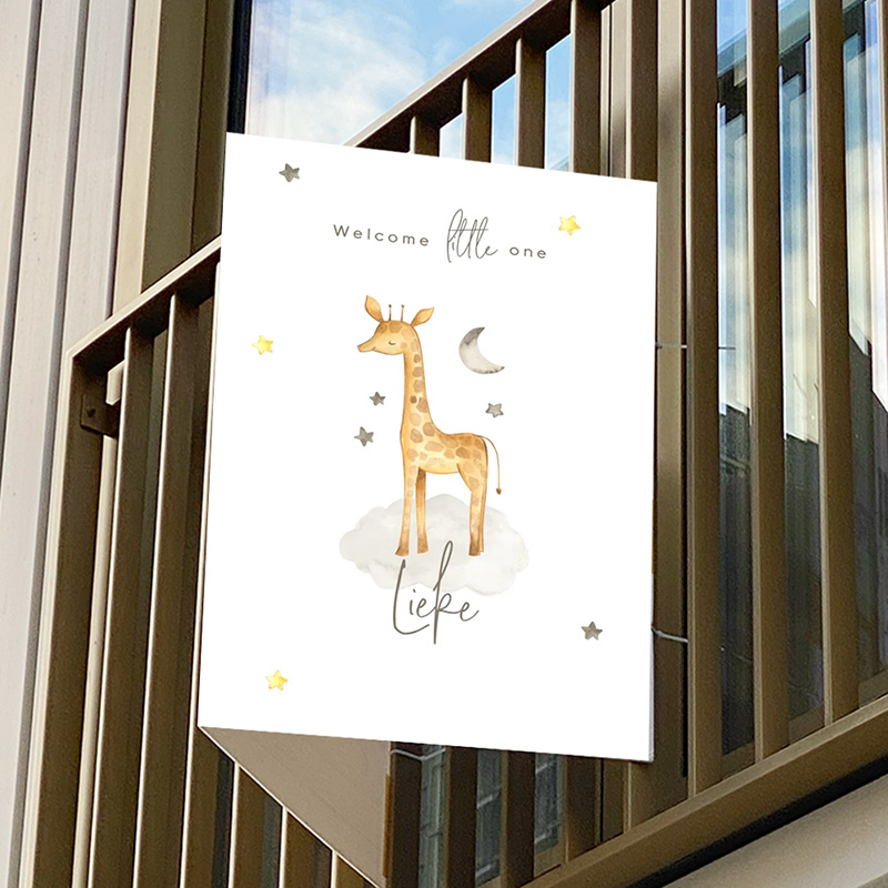 Lief geboortebord met giraf, sterren en maan