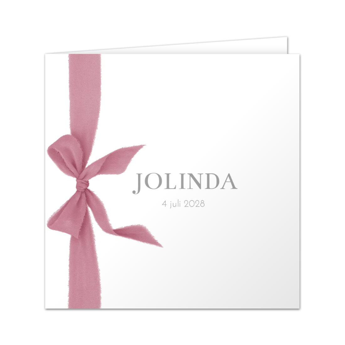 Lint geboortekaartje meisje met oud roze lint