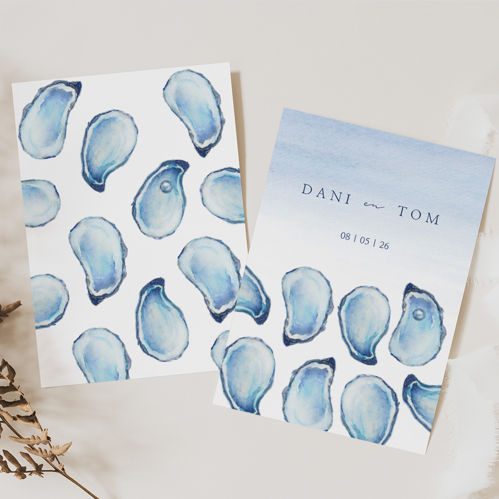 Stijlvolle trouwkaart met oesters.