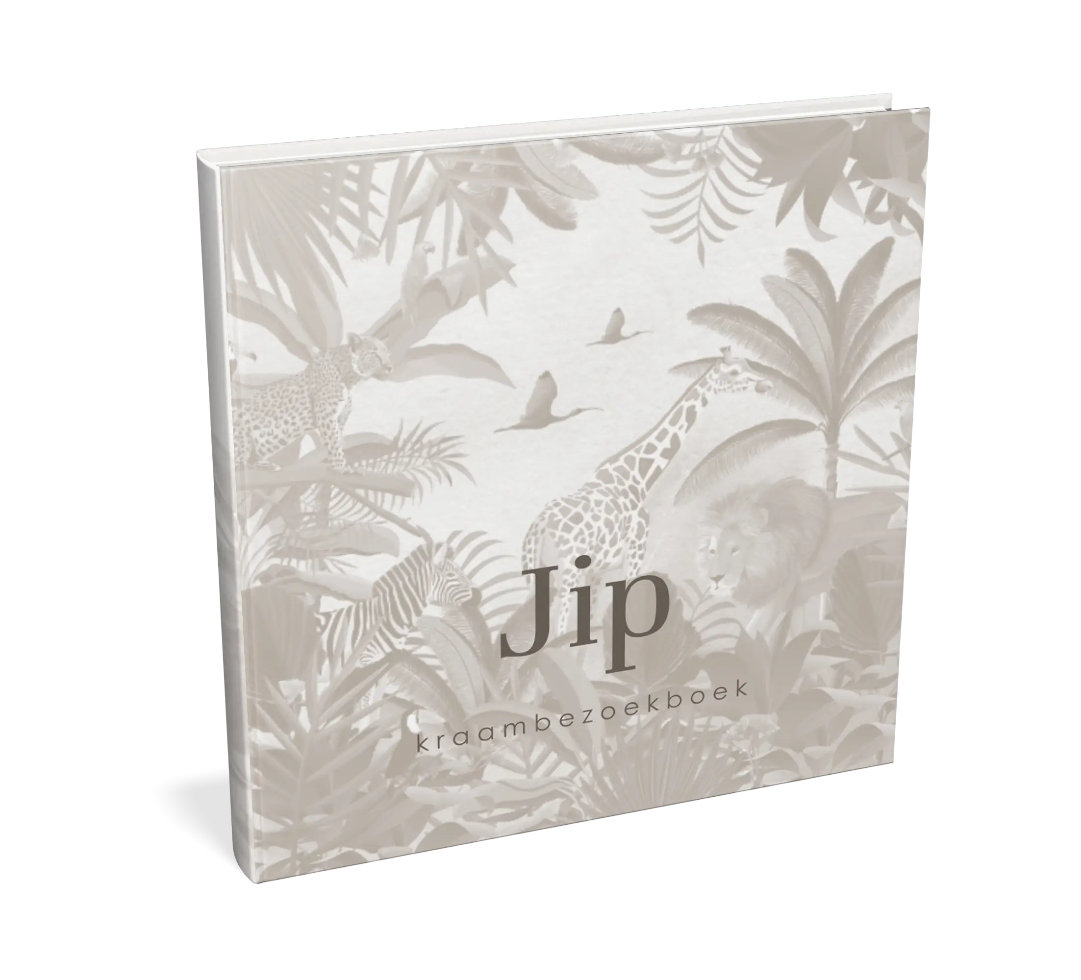 Grijs vintage kraambezoekboek met jungledieren thema