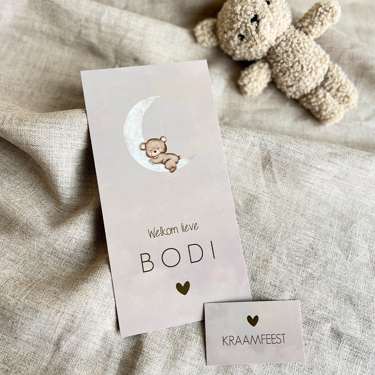 Geboortekaartje Jongen Slapend Beertje Maantje