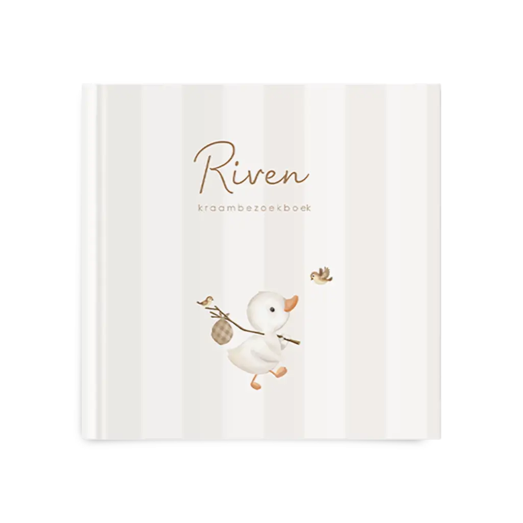 Kraambezoekboek met eendje, bruine klapzak en vogels