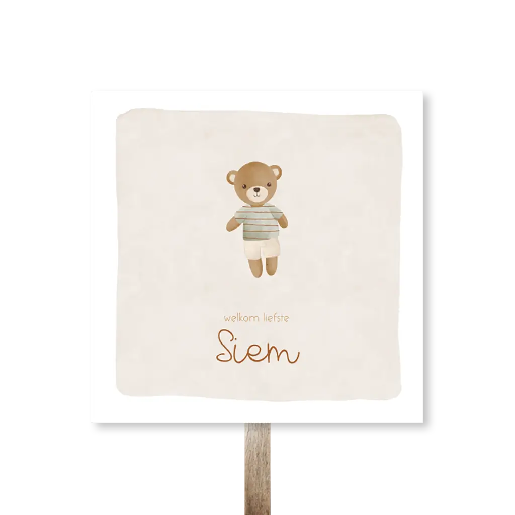 Tuinbord beige met knuffel beer