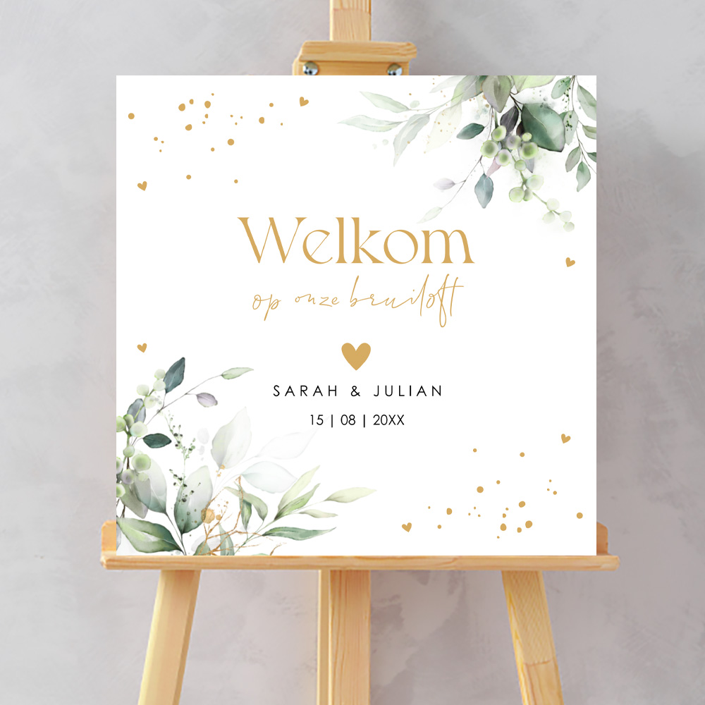 Bruiloftsbord botanisch groen waterverf bladeren