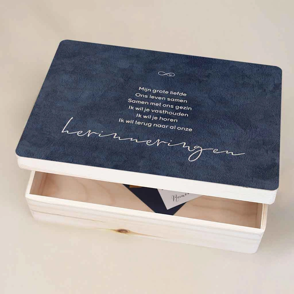 Houten herinneringskist overlijden blauw Ik wil terug