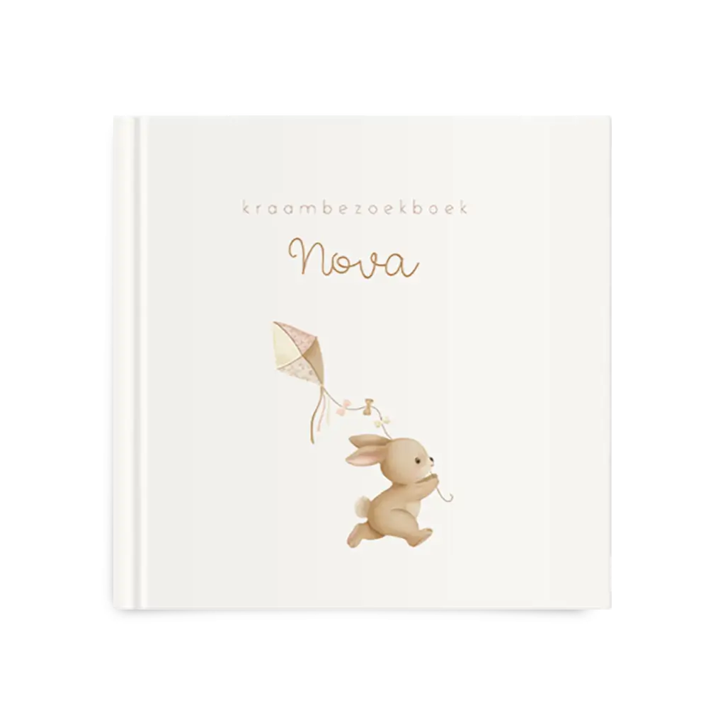 Kraambezoekboek meisje met konijn en vlieger