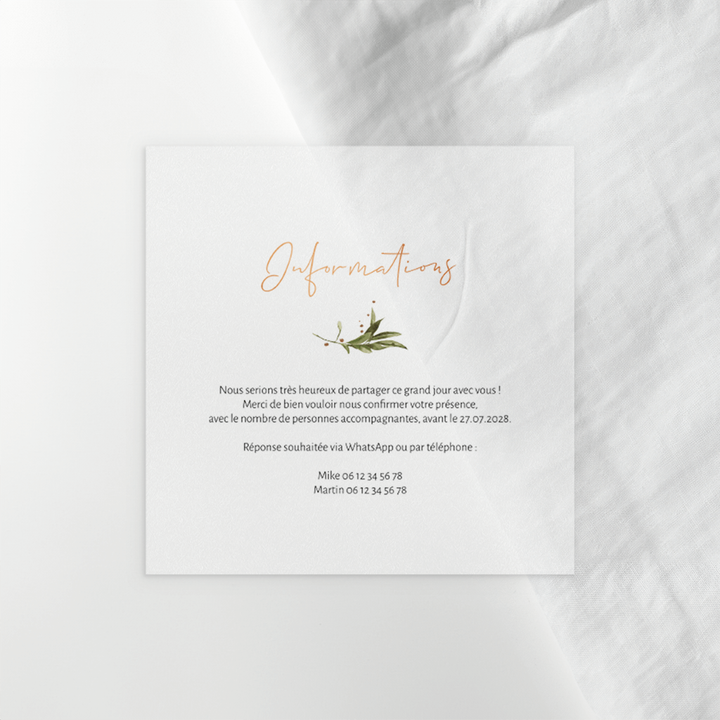 Feuillet avec de jolies feuilles et une écriture en vernis