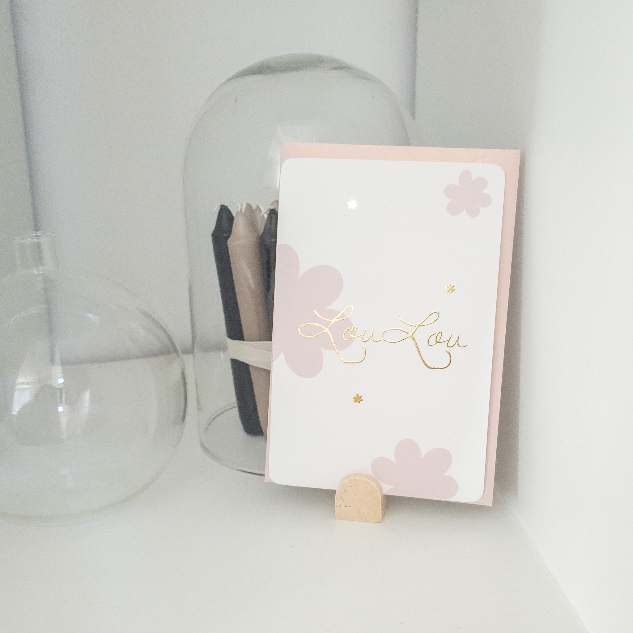 Geboortekaartje roze bloemen goudfolie