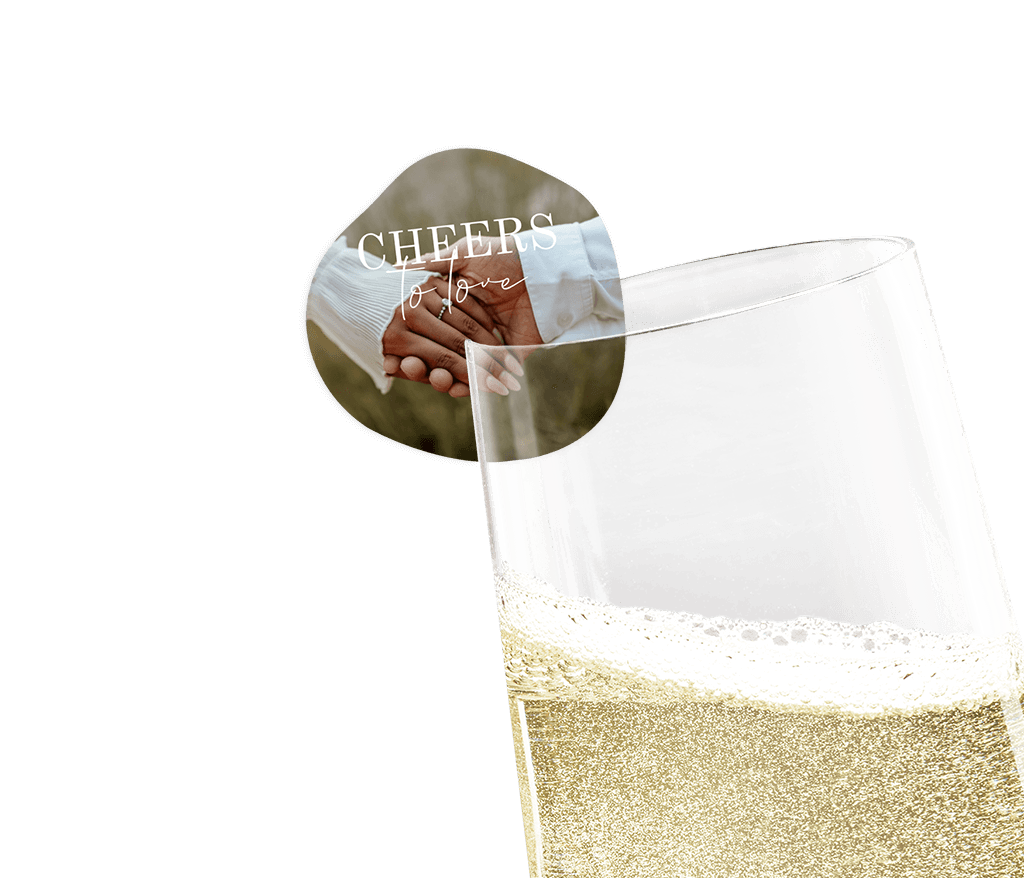 Sektglas-Deko in organischer Form mit Foto