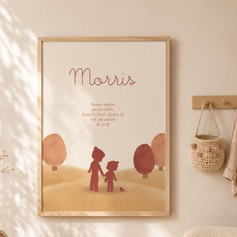 Kinderkamer poster met silhouet kindjes in herfstlandschap