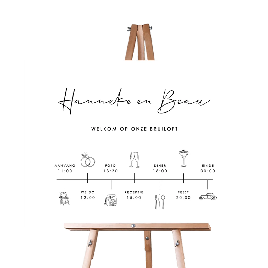 Bruiloftsbord met tijdlijn en bruiloft iconen