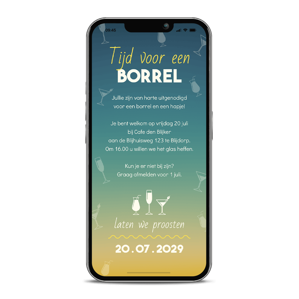 Borrel uitnodiging digitaal met verschillende glazen drinken