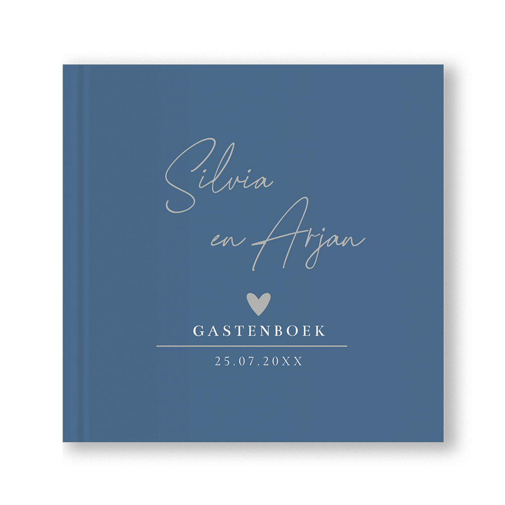 Gastenboek huwelijk lichtblauw modern typografie
