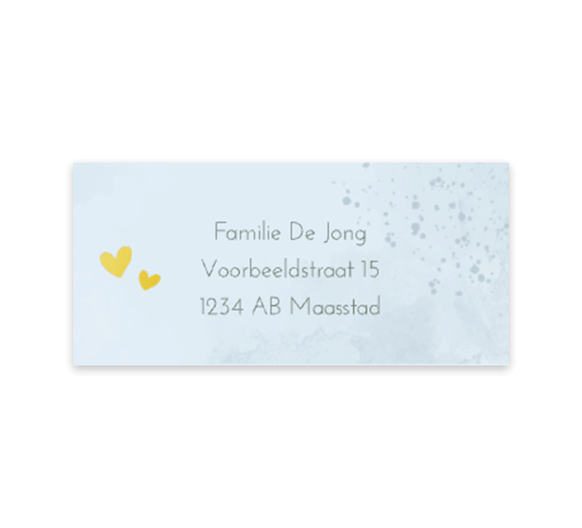 Adresstickers lichtblauw met watercolour en goudfolie
