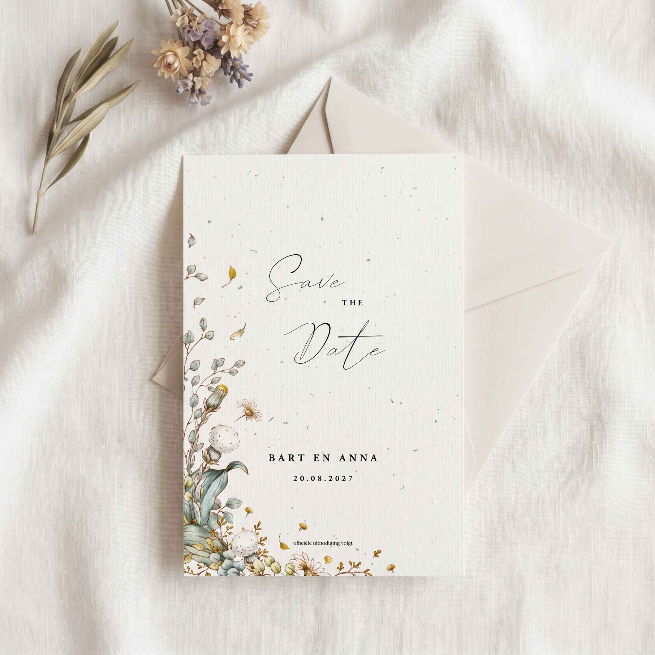 Save the Date vlekjes bloemen frame