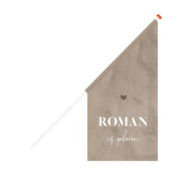 Stoere beige geboortevlag met bruin hartje