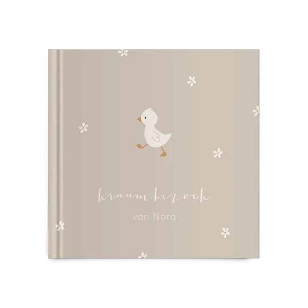 Kraambezoekboek met lief eendje en bloemen