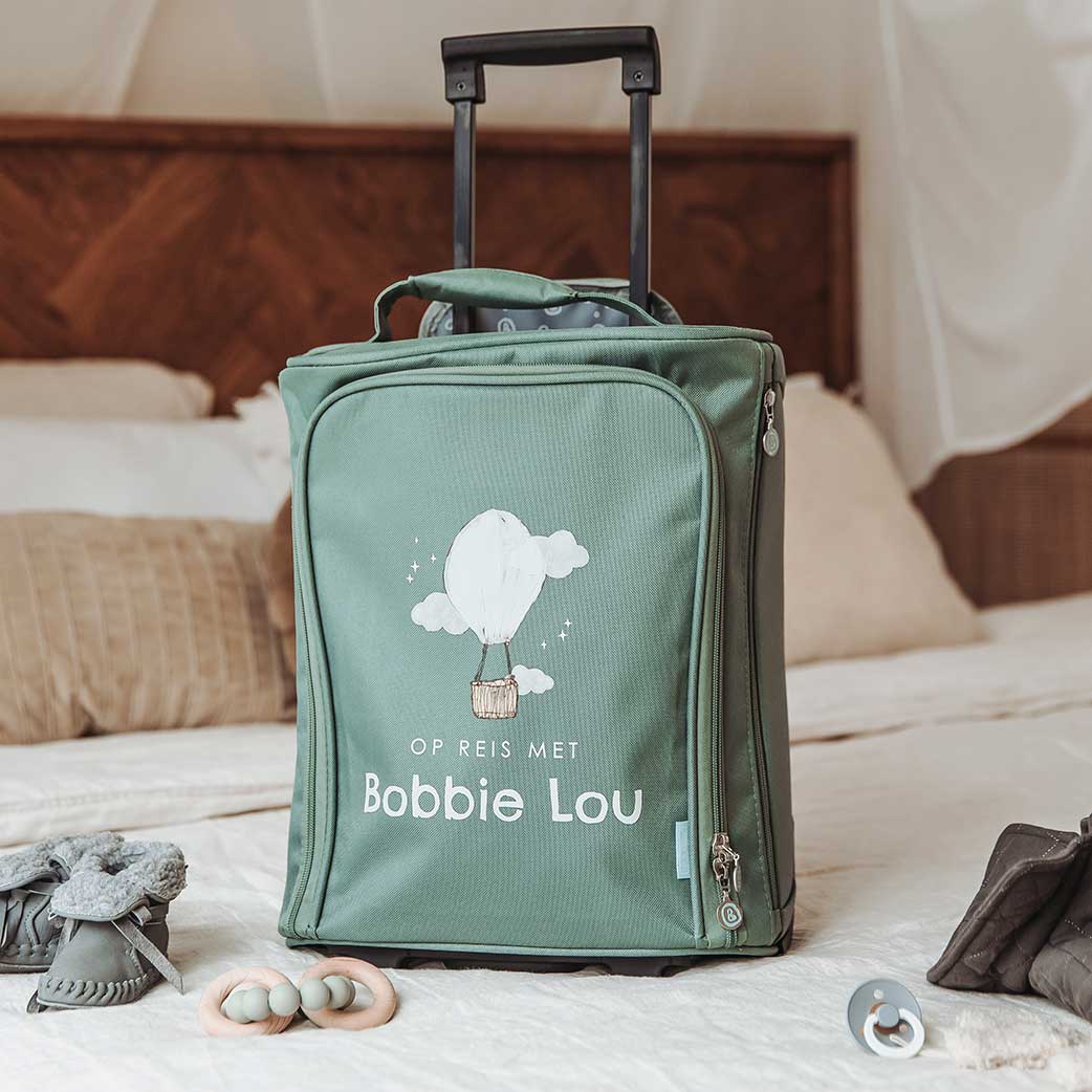 Reistrolley met luchtballon en naam