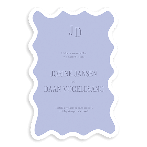 Hippe trouwkaart in paars en golvende rand