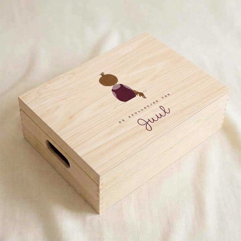 Memorybox geboorte hout meisje brunette knuffelbeer