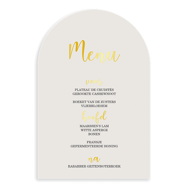 Klassieke menukaart met goudfolie in boogvorm