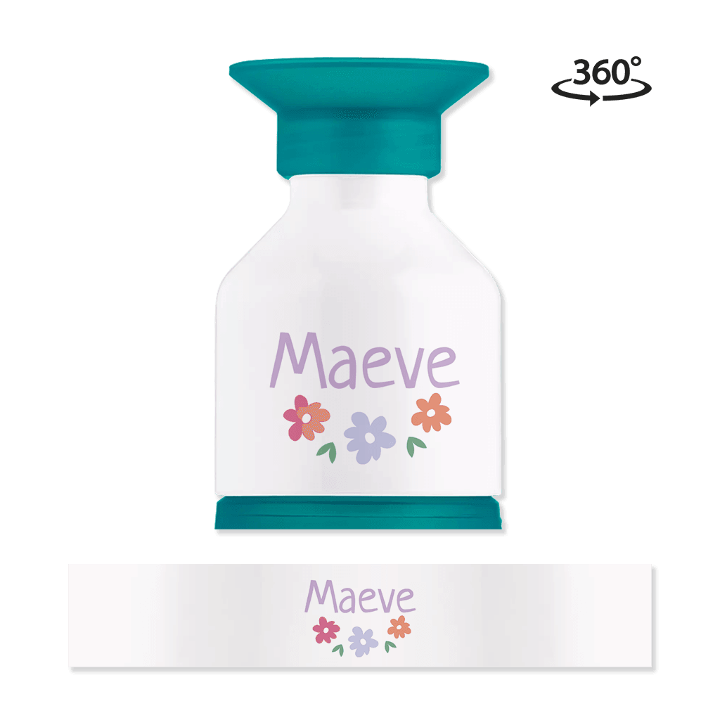 Dopper waterfles met naam en drie bloemen