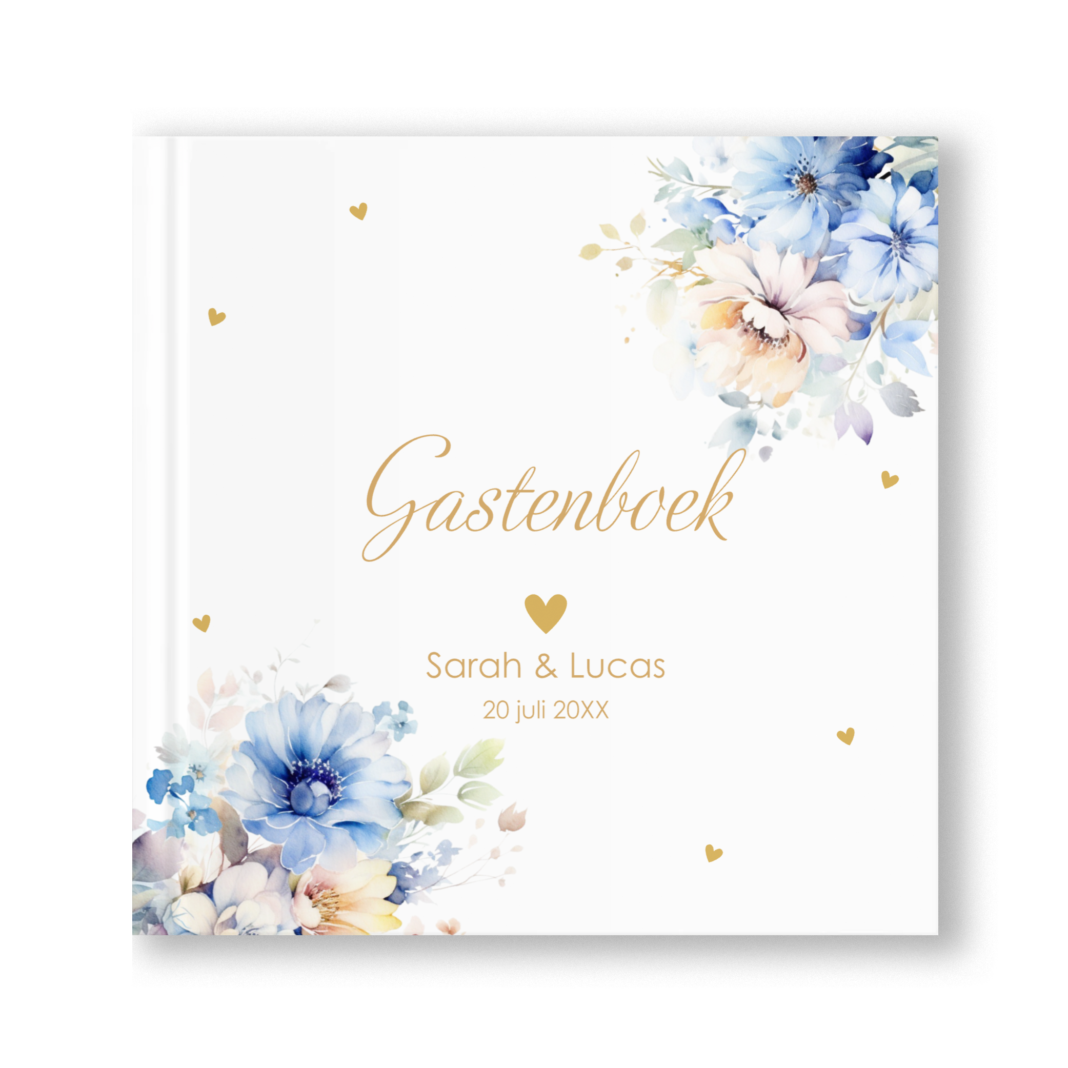 Gastenboek blauw peach romantische bloemen