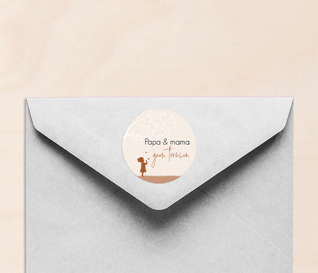 Sticker trouw met silhouetten en boom - per vel van 25 stuks