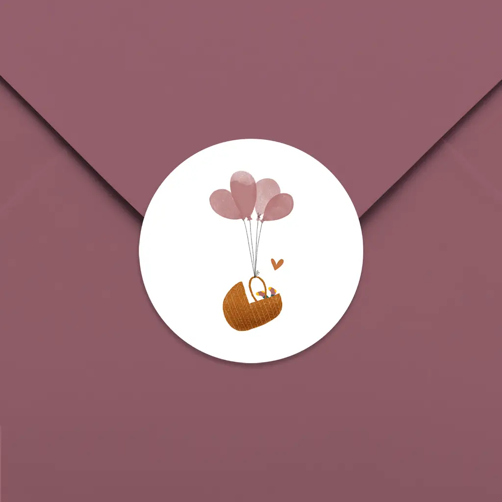 Sluitsticker met ballonnen en mandje - per 25 stuks