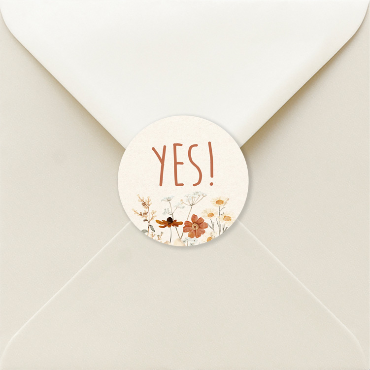 Stickers rond huwelijk beige veldbloemen