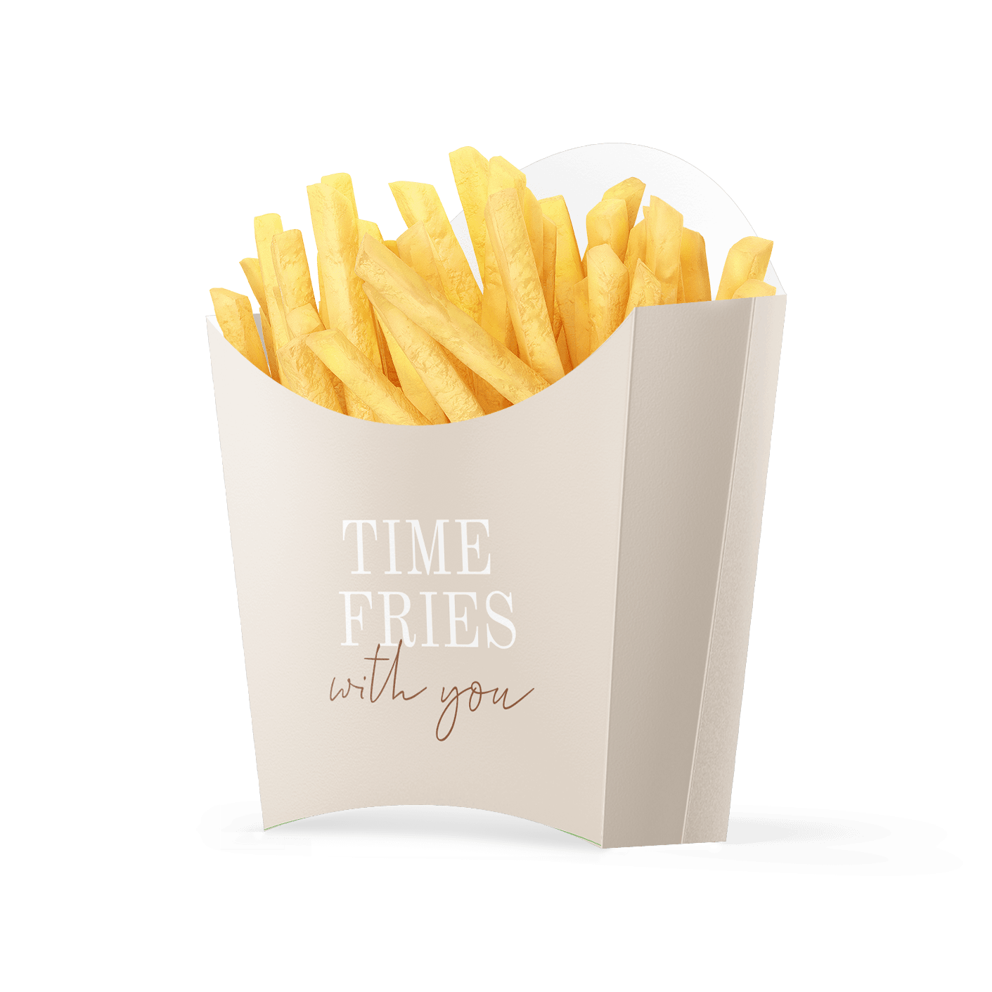 Gepersonaliseerde frietbakjes bruiloft in beige met trouwdatum