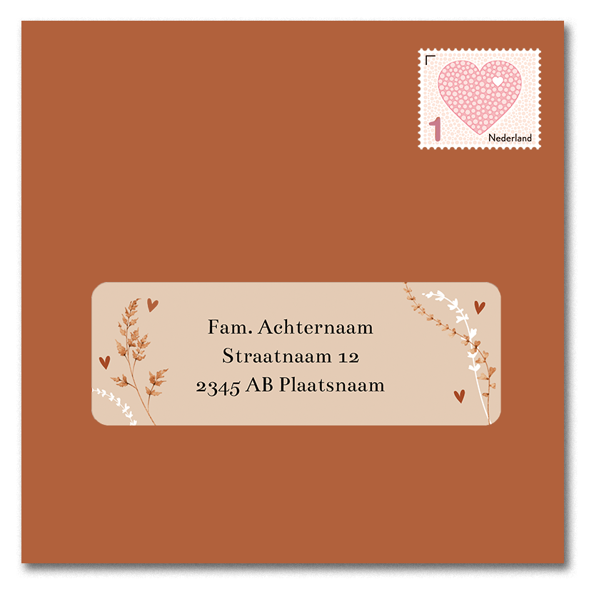 Adressticker met roestbruine bladeren