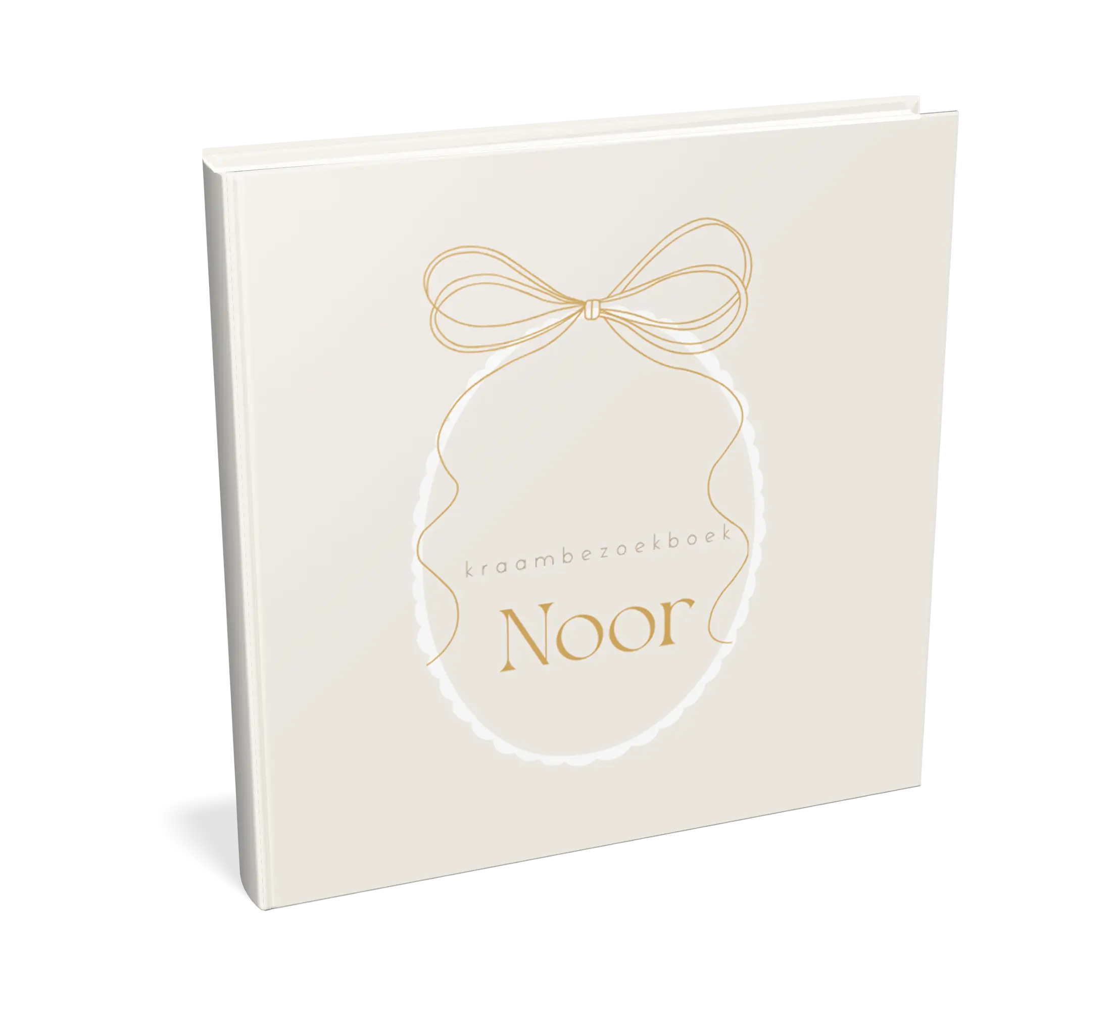 Kraambezoekboek beige met lijntekening strik - met invulpagina's