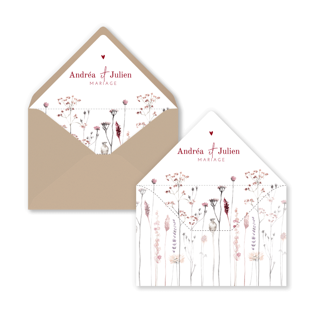 Intérieur enveloppe avec fleurs des champs roses, 12 x 18 cm