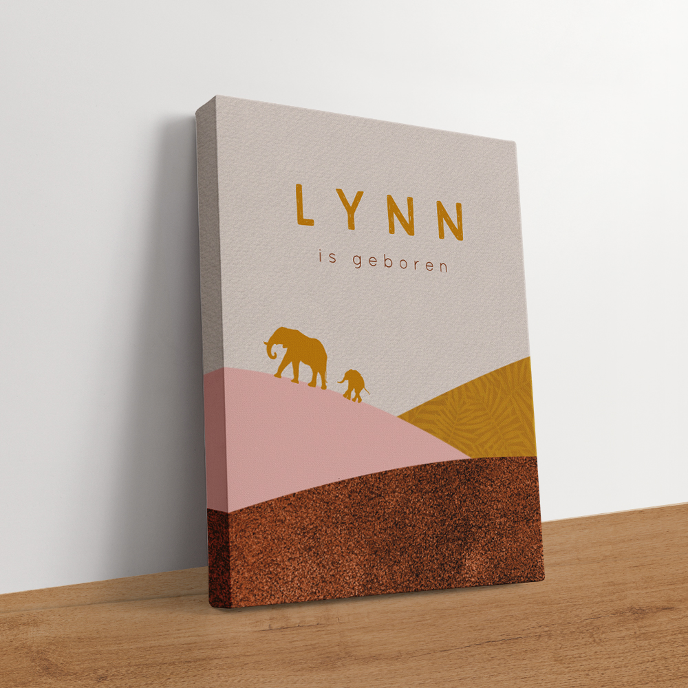 Canvas schilderij voor meisje met landschap en olifantjes