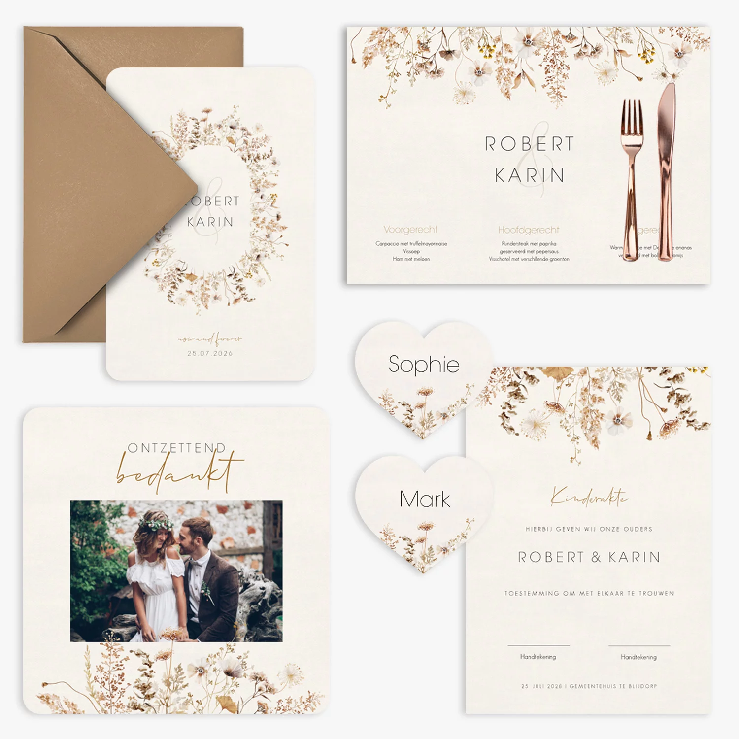 doorlink trouwkaarten set bloemenkrans