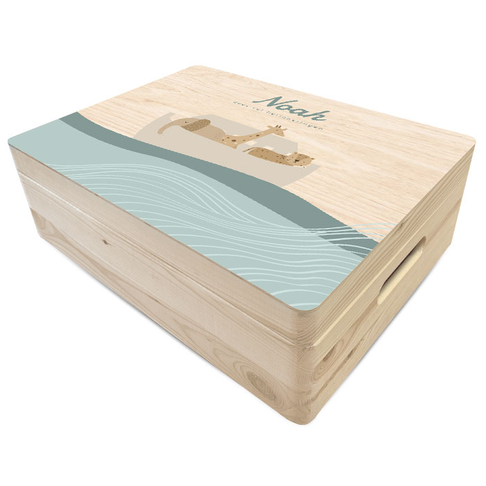 Ark van Noach geboorte memory box met dieren in boot op water