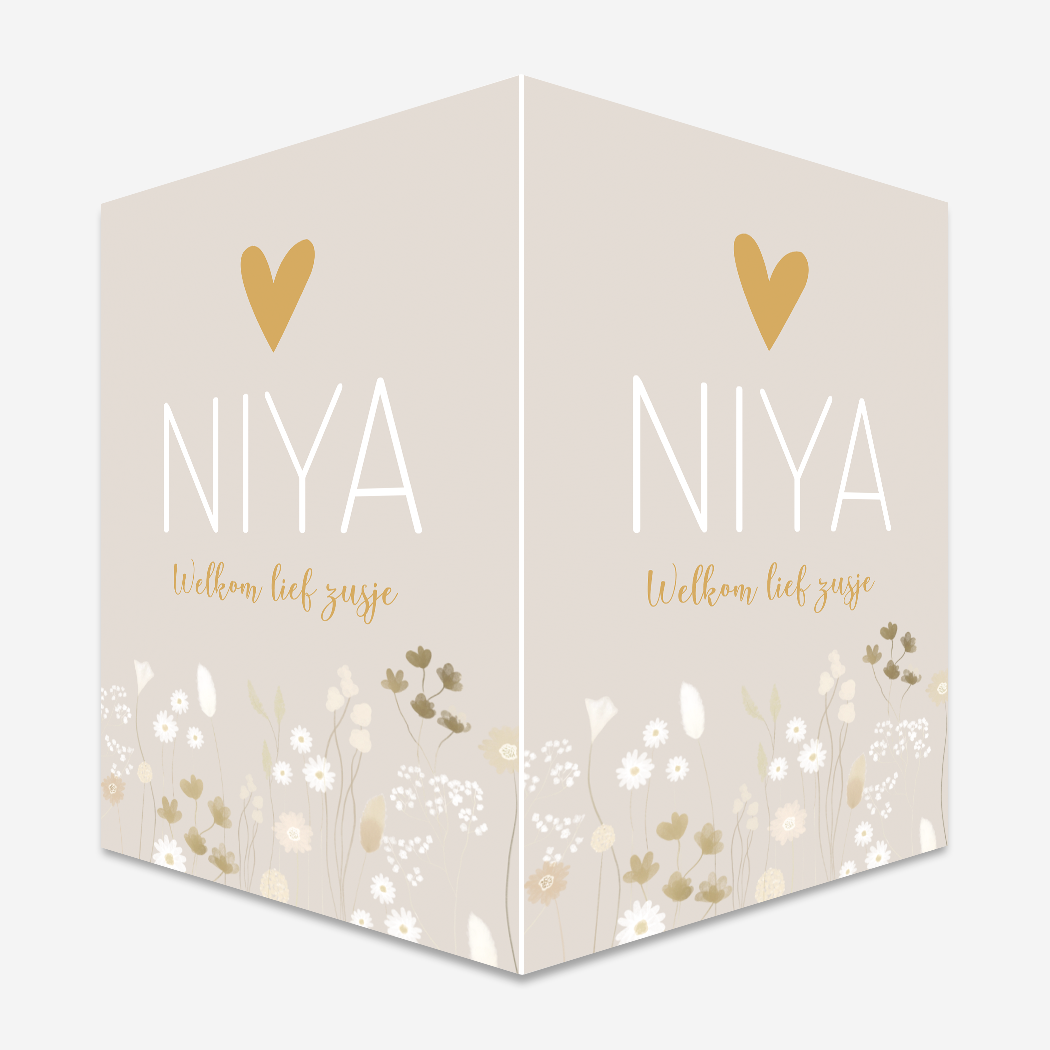 Geboortebord Meisje Beige Goud Bloemen Hartjes