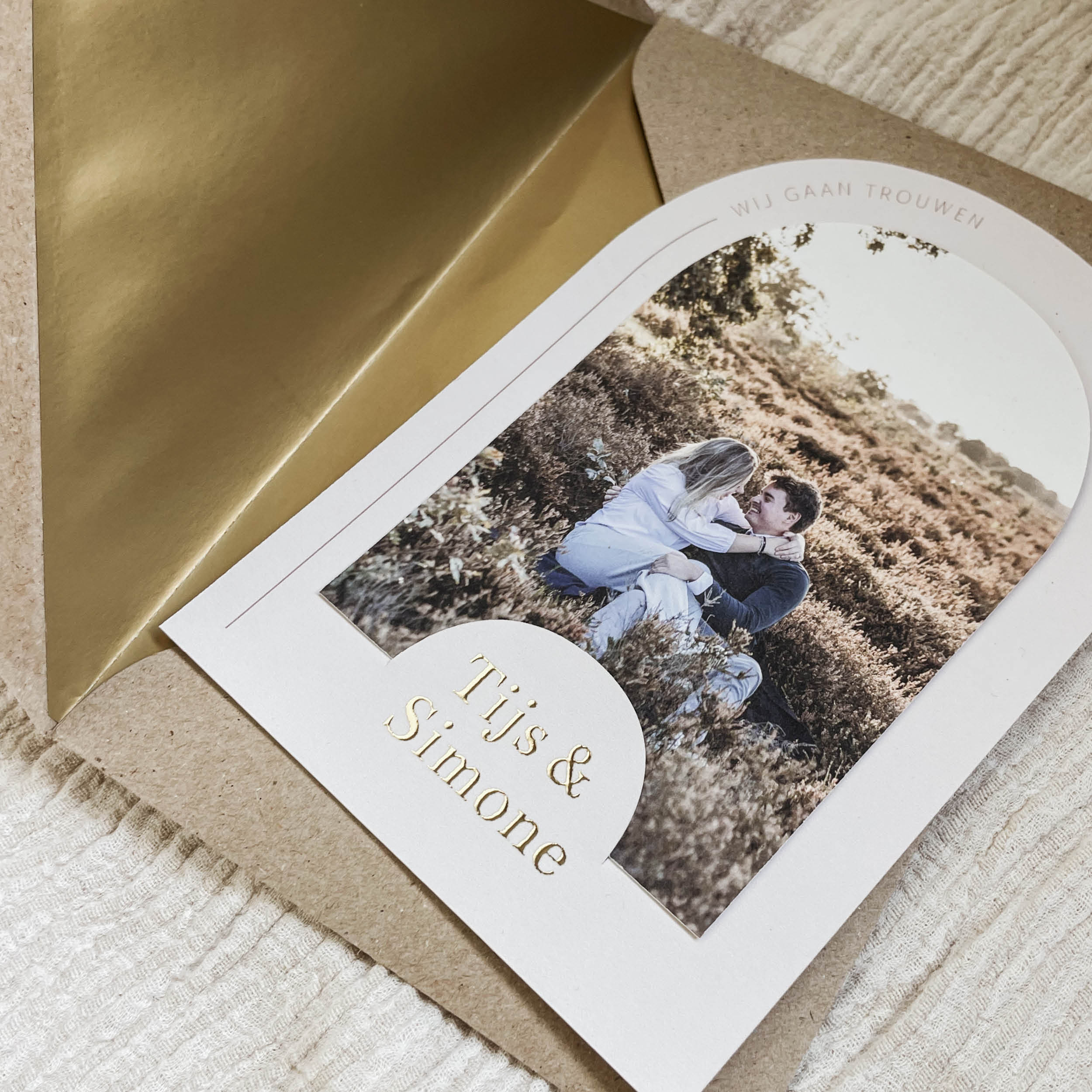 Trouwkaart set natuurlijke kleuren met foto