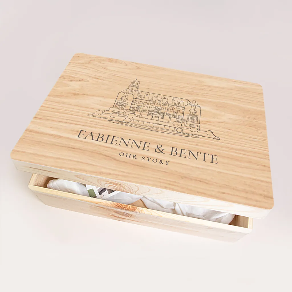 Bruiloft memorybox met trouwlocatie de Hooge Vuursche