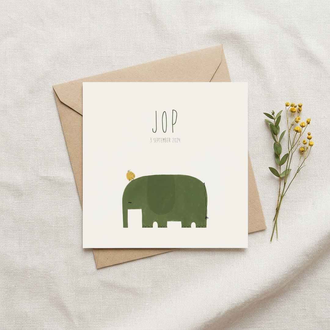 Geboortekaartje olifant vogeltje