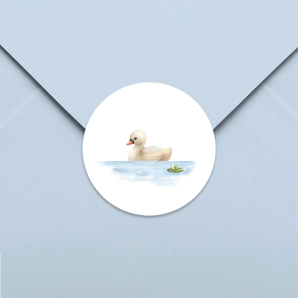 Sluitsticker met zwaantje op water - per vel
