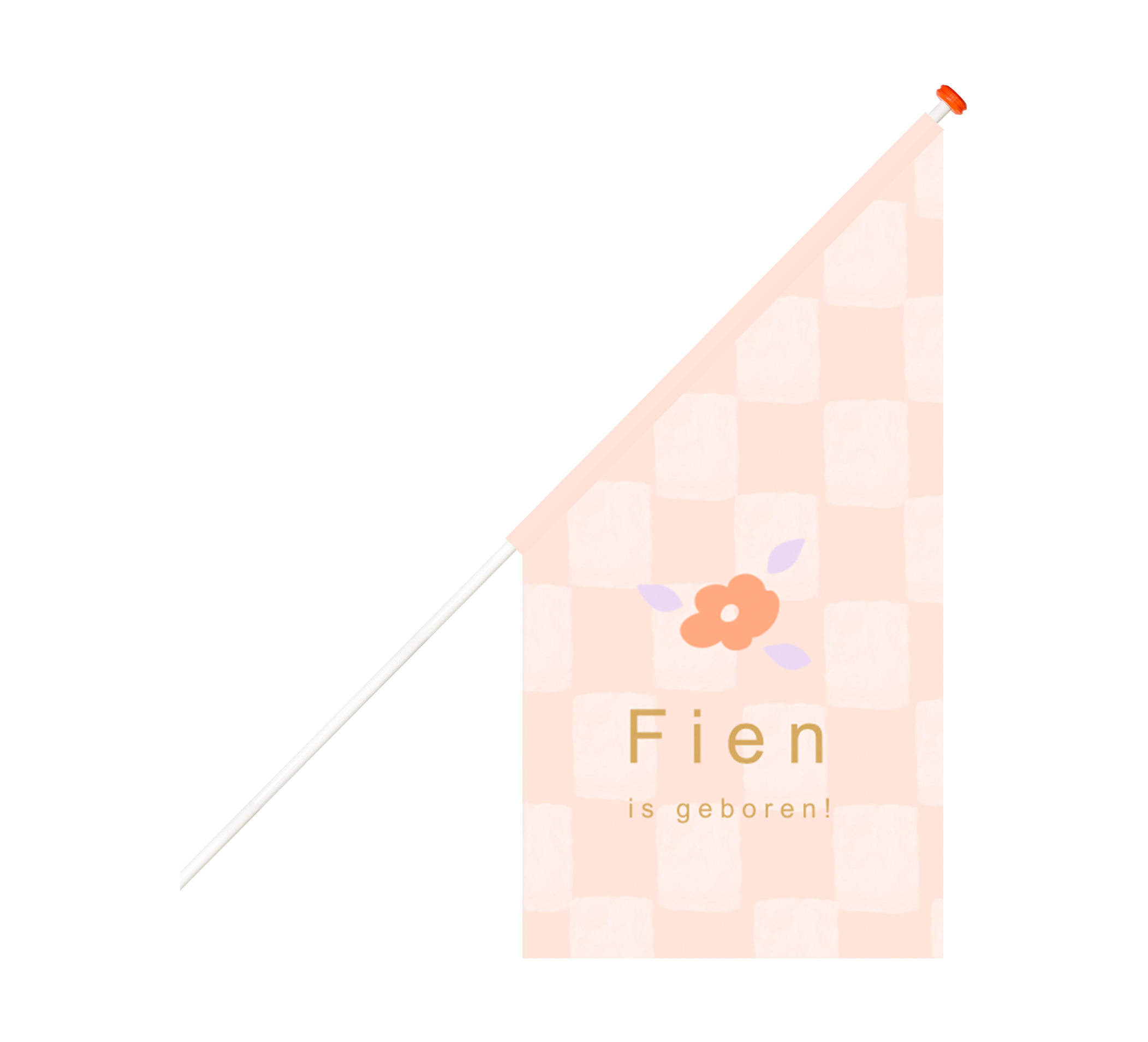 Hippe geboortevlag met oranje ruitjespatroon